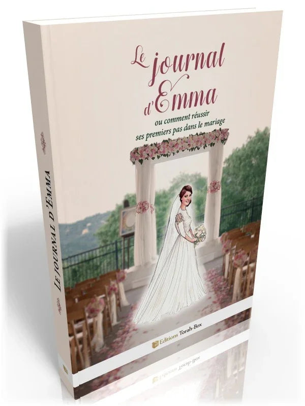 Couverture du livre Le journal d'Emma illustrant une mariée dans un décor de mariage fleuri en plein air