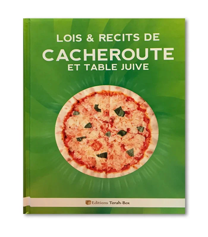 Couverture verte d'un livre sur la cacheroute et la table juive avec image d'une pizza au centre