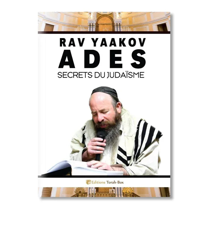 Couverture de livre montrant Rav Yaakov Ades en prière avec châle de prière, Secrets du Judaïsme