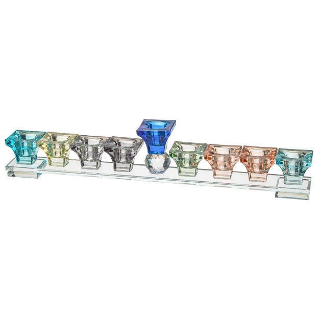 Hanukkah menorah with oil lamp on a stand, made of silver-plated metal, 41.9 cm