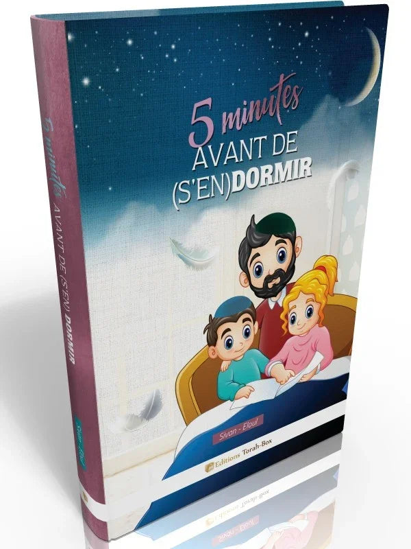 Couverture du livre 5 minutes avant de s'endormir avec illustration d'un père et deux enfants au coucher