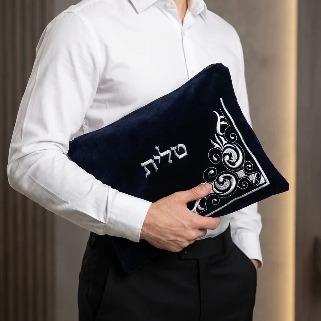 ensemble pochettes talit et téfiline  noir Velvet  Art Judaica
