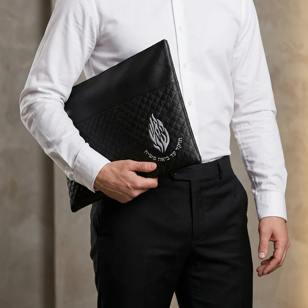 ensemble pochette tallit et téfiline noir Haesh Sheli simili cuir Art Judaica
