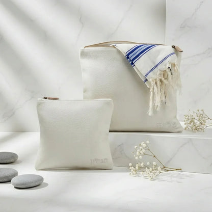 ensemble pochette tallit et téfiline simili cuir blanc Art Judaica