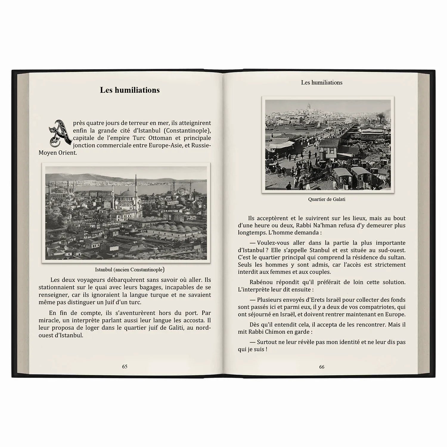 Pages de livre en français sur Rabbi Nahman avec photos d'Istanbul et du quartier juif de Galati