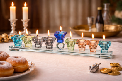 Hanukkah menorah with oil lamp on a stand, made of silver-plated metal, 41.9 cm