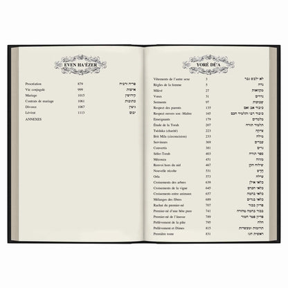 Page ouverte de livre religieux en français et hébreu avec thèmes Even Ha'ezér et Yoré Dé'a
