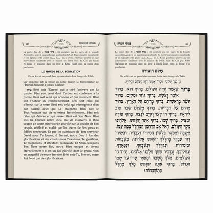 Pages d'un sidour bilingue français et hébreu avec texte de prières juives