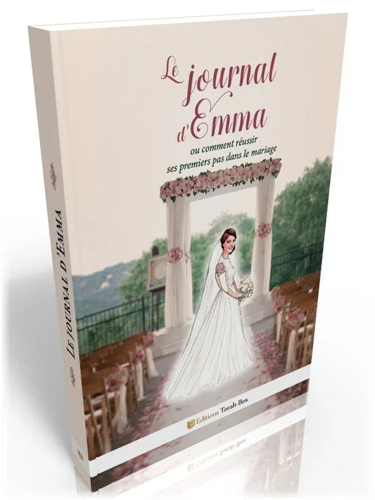 Couverture du livre Le journal d'Emma illustrant une mariée dans un décor de mariage fleuri en plein air