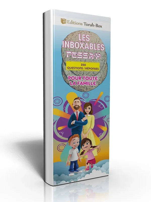 Livre Les Inboxables Pessah éditions Torah-Box, 250 questions réponses, pour toute la famille, illustration famille cartoon