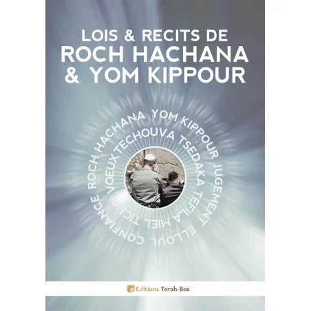 Couverture livre sur Rosh Hachana et Yom Kippour avec illustration circulaire et texte blanc sur fond bleu