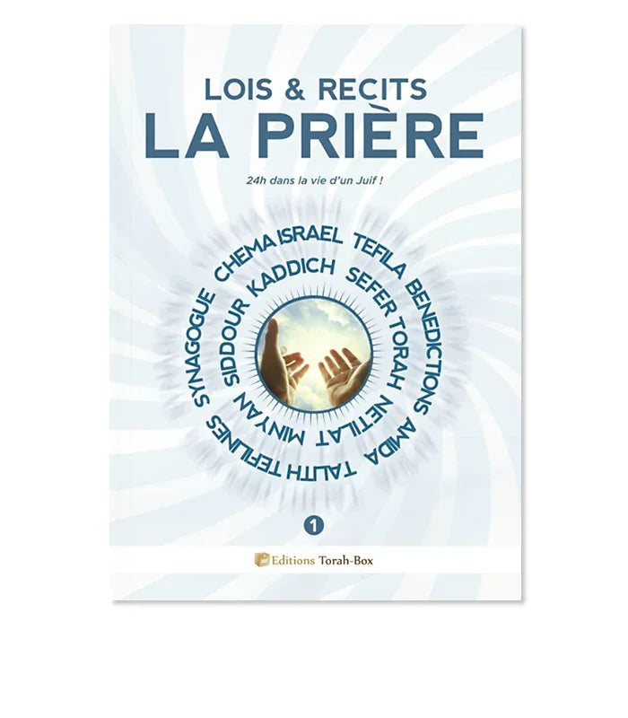 Couverture du livre 'Lois & Récits La Prière' avec mains levées vers le ciel et mots spirituels circulaires